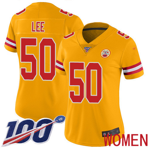 Women Kansas City Chiefs #50 Lee Darron Limited Gold Inverted Legend 100th Season Nike NFL Jersey